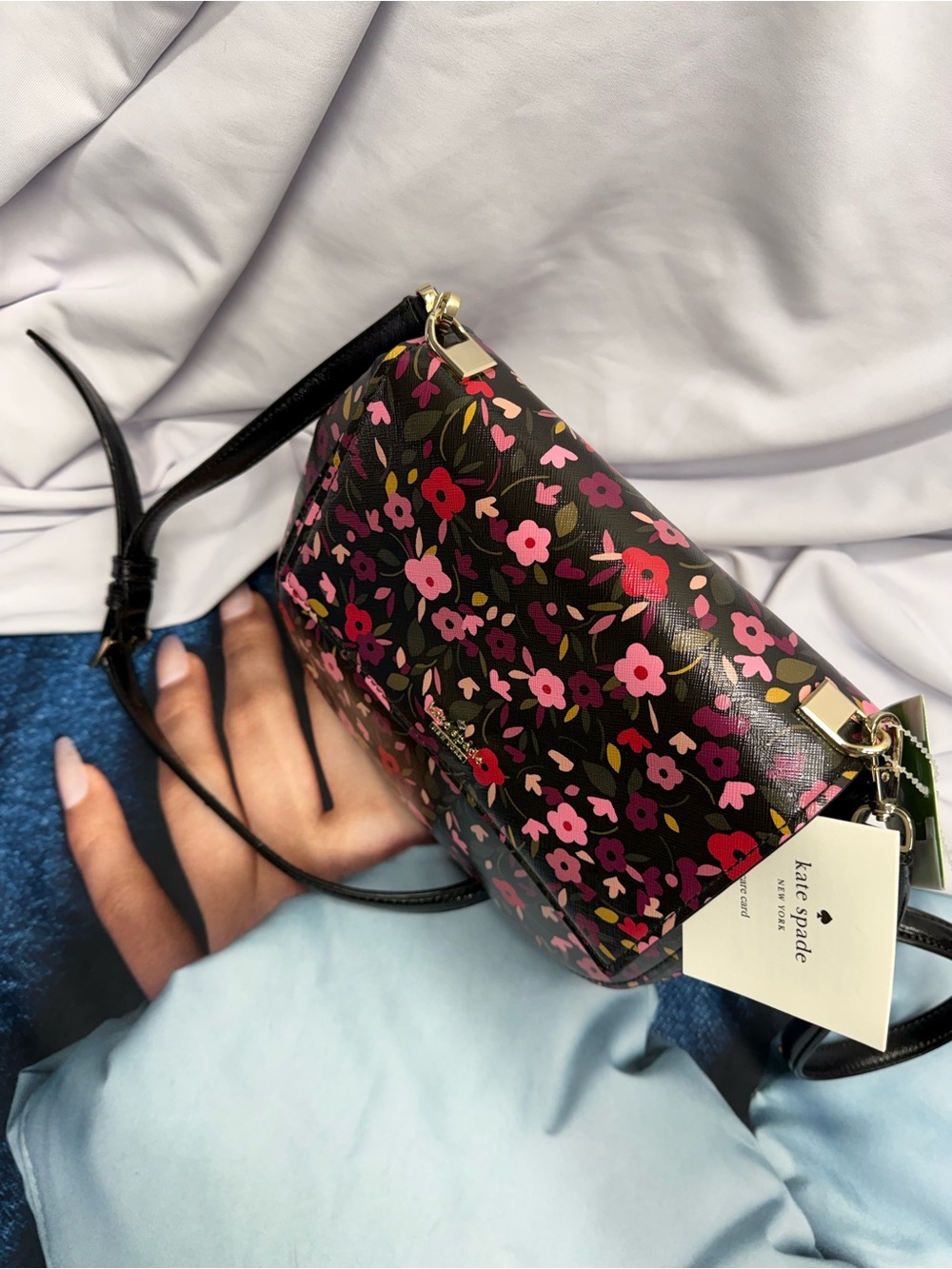 (new+tag) Kate Spade Cameron Boho Black Floral Crossbody Byrdie Collection - Picture 12 of 17